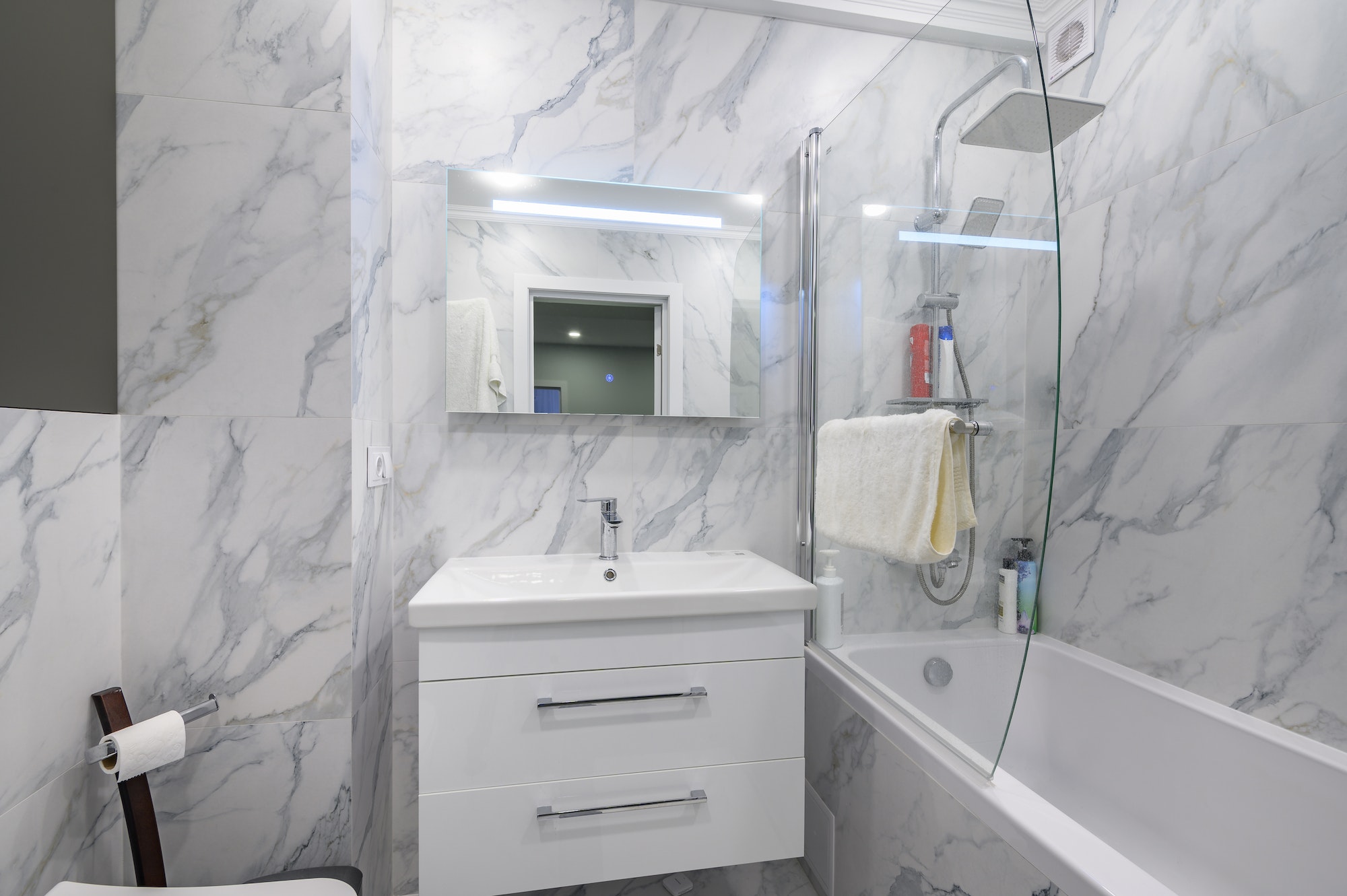 Modern white marble bathroom interior